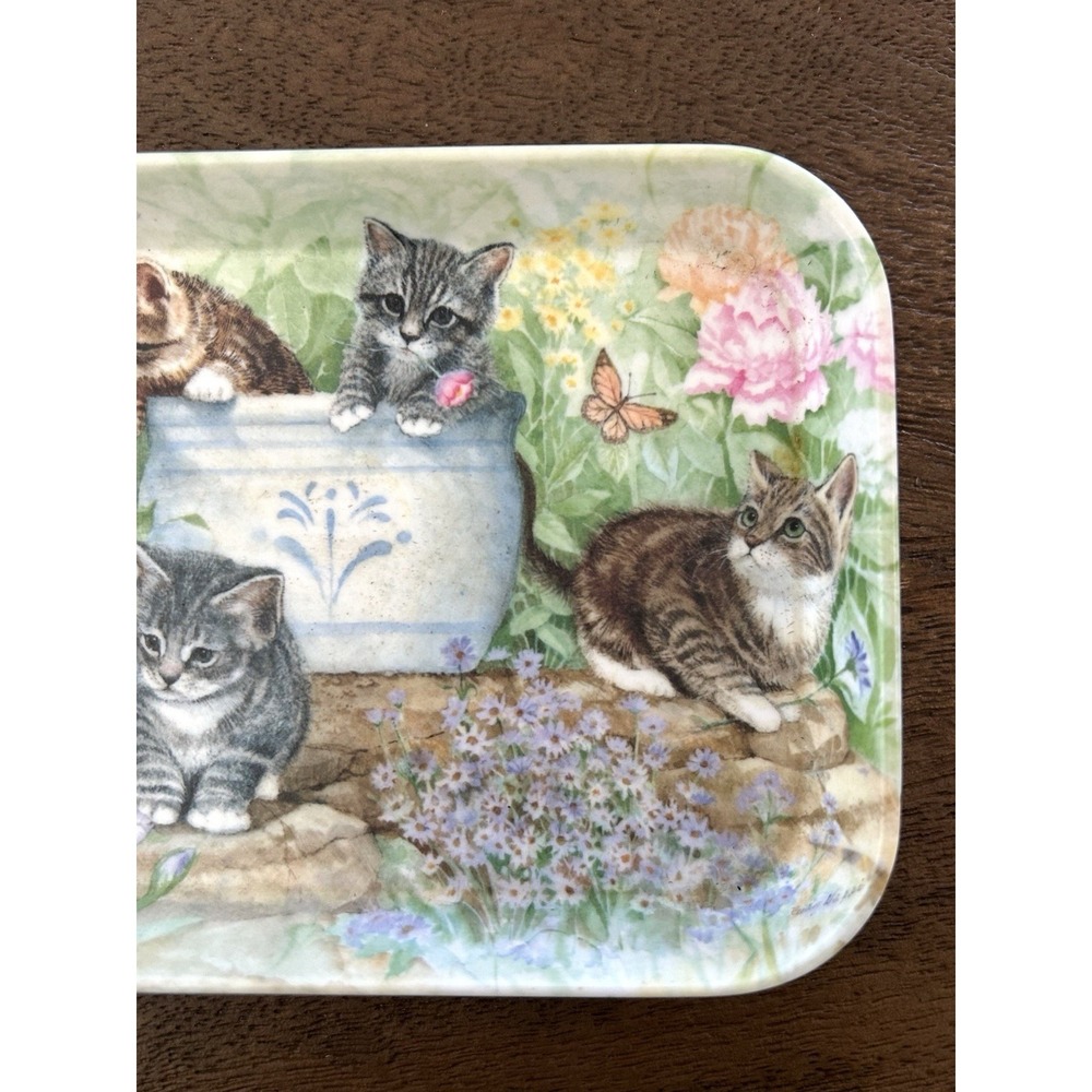 Vintage 80's Kittens Flowers Butterflies Trinket Tray Melamine Rudy Nappi Italy - Picture 3 of 8